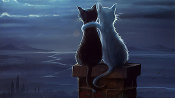 Two Cats On A Roof, cat, animals, love, cute, deviantart, artist, artwork, digital-art HD wallpaper