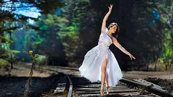 Beautiful ballerina, Railroad setting, Dreamy dance, Captivating HD wallpaper