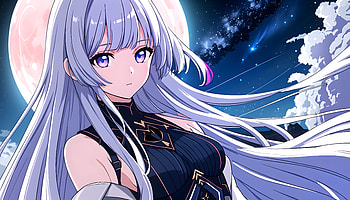 A girl and the moon, AI Art, Anime, girl, anime girl HD wallpaper
