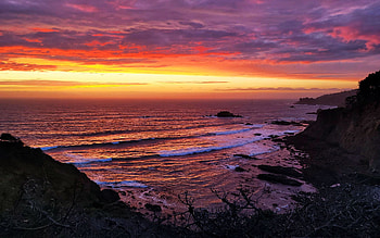 Mendocino coast, Gualala, California, sky, sunset, usa, sea, clouds, rocks HD wallpaper