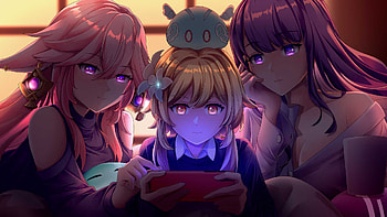 Purple Eyes Baal Raiden Shogun Lumine Slime Yae Miko Guuji Genshin Impact HD wallpaper