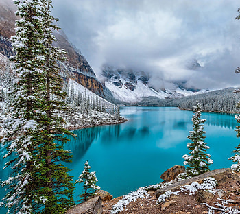 Winter Lake, Fog, Mountains, Snow, Frozen HD wallpaper