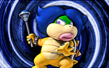 Ludwig von Koopa, blue grunge background, vortex, Super Mario, cartoon dinosaur, Super Mario characters, Super Mario Bros, Ludwig von Koopa Super Mario HD wallpaper