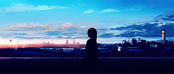 Anime girl, silhouette, pretty sunset, art HD wallpaper