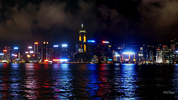 Hong Kong Bright, night, China, city, Hong Kong, buildings, sky scrapers, neon, reflection, bright, lights, port, water, Chinese HD wallpaper