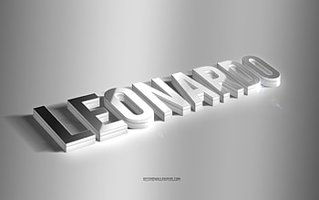 Leonardo, silver 3d art, gray background, with names, Leonardo name, Leonardo greeting card, 3d art, with Leonardo name HD wallpaper
