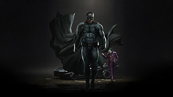 The Dark Knight And The Clown Prince, batman, joker, ben-affleck, superheroes, supervillain, artwork, art, digital-art, deviantart HD wallpaper