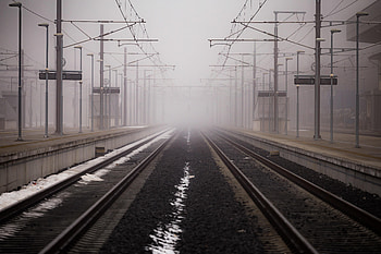 Nature, Pebble, Fog, Railway, Wire, Wires, Crushed Stone, Macadam HD wallpaper