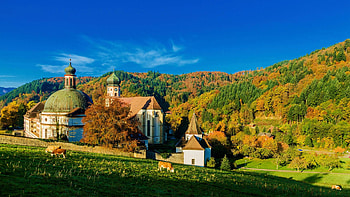 Monastery in the Black Forest, Germany, nsture, building, hills, church, sky HD wallpaper