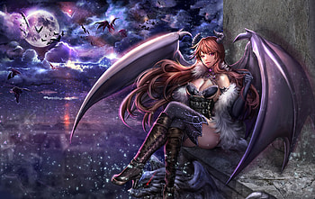 Succubus, purple, wings, fantasy, girl, bat, demon HD wallpaper