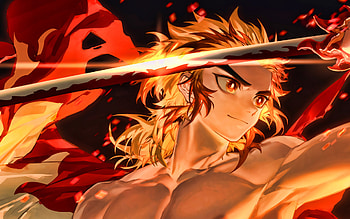 Kyojuro Rengoku, battle, fire, Demon Hunter, artwork, Rengoku Kyojuro, Kimetsu no Yaiba, samurai, Kyojuro Rengoku Demon Slayer, manga, Demon Slayer HD wallpaper