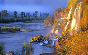 FALLING WATER, falls, river, rock, mountain HD wallpaper