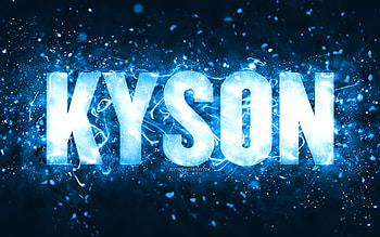Happy Birtay Kyson, , blue neon lights, Kyson name, creative, Kyson Happy Birtay, Kyson Birtay, popular american male names, with Kyson name, Kyson HD wallpaper