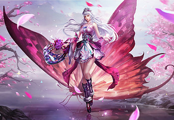 Fantasy girl, pink, frumusete, butterfly, fantasy, game, luminos, girl HD wallpaper