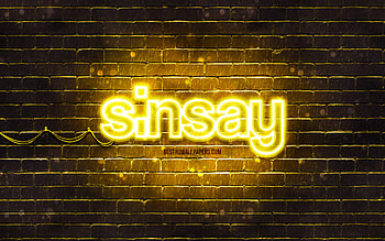 Sinsay yellow logo, , yellow brickwall, Sinsay logo, brands, Sinsay neon logo, Sinsay HD wallpaper