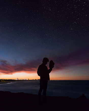 Horizon, Dark, Silhouette, Privacy, Seclusion, Starry Sky, Loneliness, Hat HD phone wallpaper