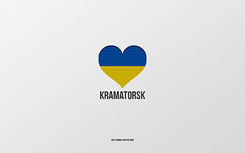 I Love Kramatorsk, Ukrainian cities, Day of Kramatorsk, gray background, Kramatorsk, Ukraine, Ukrainian flag heart, favorite cities, Love Kramatorsk HD wallpaper