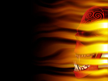 Fear Not the Dark, scary, art, flames, skull, evil, vampire, dark, horror, fire HD wallpaper