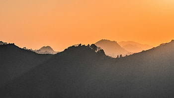 Sun Setting Over Mountain Range, sun, mountain, mountains, tree, nature HD wallpaper