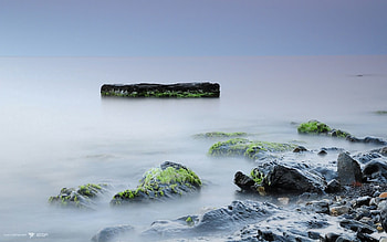 Nature, Stones, Rocks, Shore, Bank, Fog, Wet, Smooth, Surface, Silence, Moss, Shroud, Lump, Signature HD wallpaper