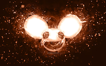 Deadmau5 brown logo, , canadian DJs, brown neon lights, creative, brown abstract background, Joel Thomas Zimmerman, Deadmau5 logo, music stars, Deadmau5 HD wallpaper
