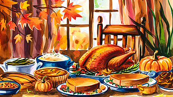 Thanksgiving Feast - Ultra of a Cozy Harvest Table, Thanksgiving, Turkey, Autumn, pumpkin pie, harvest HD wallpaper