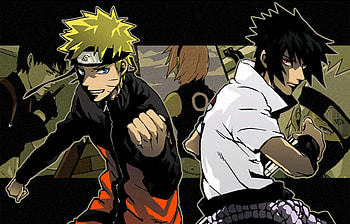 Naruto & Sasuke, sasuke, headband, naruto shippuden, blue eyes, uzumaki naruto, red eyes, rivals, anime, naruto, naruto uzumaki, ninjas, uchiha sasuke, sasuke uchiha, spiky hair HD wallpaper