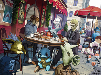 Pokémon Café Quartet: Squirtle, Jolteon, Tyranitar & Gible, Pokemon, Squirtle (Pokémon), Jolteon (Pokémon), Tyranitar (Pokémon), Gible (Pokémon) HD wallpaper