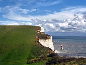 Seaside Lookout, blue, sea, clouds, sky, hill HD wallpaper