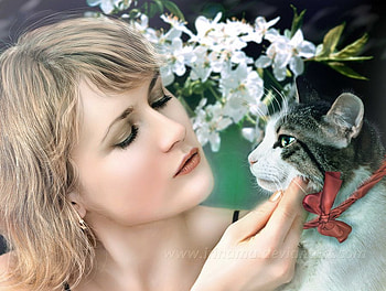 with cat, animals, faces, cat, girl, beauty HD wallpaper