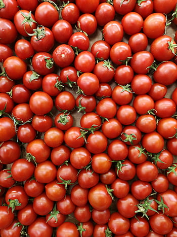 Top view of fresh, ripe cherry tomatoes, perfect for healthy cooking inspiration. HD phone wallpaper