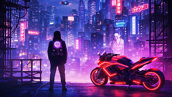 Cyberpunk Neon Motorcycle High Tech City, artist, artwork, art, digital-art, ai, cyberpunk, neon, motorcycle, tech, city, deviantart HD wallpaper