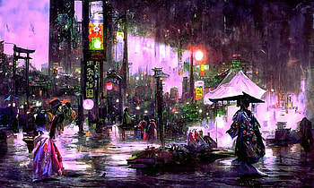 :), pink, kimono, fantasy, art, asian, world, aivocado, street HD wallpaper