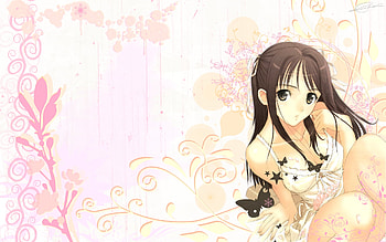 Trap by flower, sexy, wings, hot, cute, girl, long hair, dress, brown eye, anime girl, anime, butterfly, wing, abstract, brown hair, female HD wallpaper