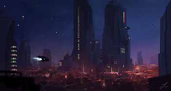 Spaceships City , artist, artwork, digital-art, deviantart HD wallpaper