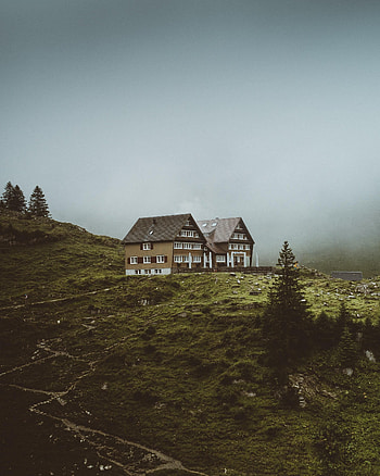 Nature, Houses, Grass, Fog, Slope HD phone wallpaper