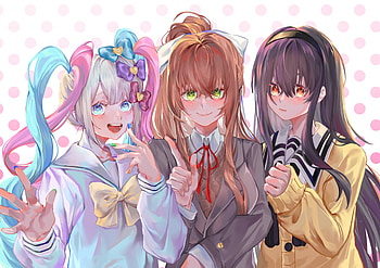 Sone Miyuki, Anime, Crossover, Monika (Doki Doki Literature Club!), Omgkawaiiangel Chan HD wallpaper