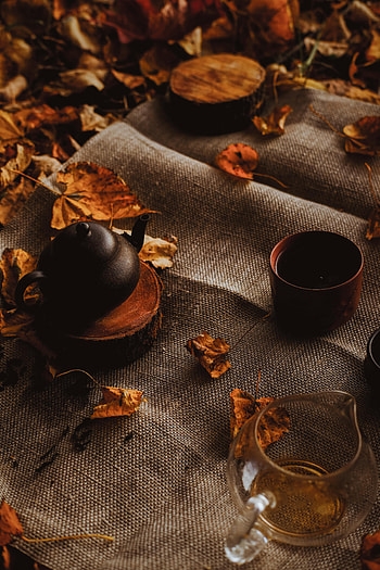 Autumn, Leaves, Miscellanea, Miscellaneous, Cloth, Teapot, Kettle HD phone wallpaper