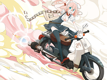 Megurine Luka, sexy, luka, hot, cute, beautiful, vocaloid, pink hair, beauty, anime girl, pink, vocaloids, yellow, bike, megurine, scooter HD wallpaper