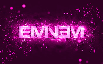 Eminem purple logo, , american rapper, purple neon lights, creative, purple abstract background, Marshall Bruce Mathers III, Eminem logo, music stars, Eminem HD wallpaper