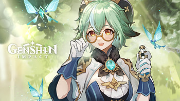 Green Hair Sucrose With Eyeglasses Genshin Impact HD wallpaper