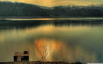 Morning Sunrise, sunrise, lake, daylight, day, wood, reflection, light, yellow, clouds, trees, deck, nature, sky, dock, water, forest HD wallpaper