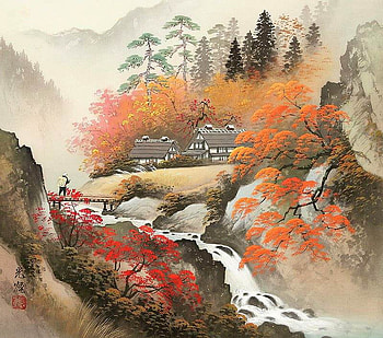 Unknown author..., painting, art, bridge, autumn, tree HD wallpaper