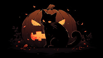 Halloween Black Cat and Pumpkin, Black Cat, holiday, halloween HD wallpaper