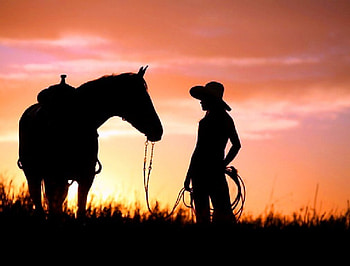 Sunset ride, horse, woman, sunset, silouette HD wallpaper