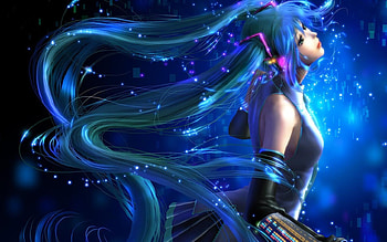 Hatsune Miku, anime, 3d, sing, sparkle, girl, cgi, twin tails HD wallpaper