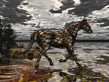 Caged Unicorn, caged, horse, 3d, clouds, horn, unicorn, sky, tree HD wallpaper