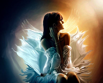 DIGITAL ANGEL, blue, digital, art, paint, angel, orange HD wallpaper