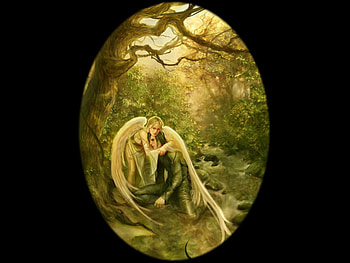 Angel, woods, fantasy, art HD wallpaper