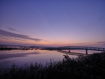 Landscape, Nature, Twilight, Violet, Lake, Dusk, Bridge, Purple HD wallpaper